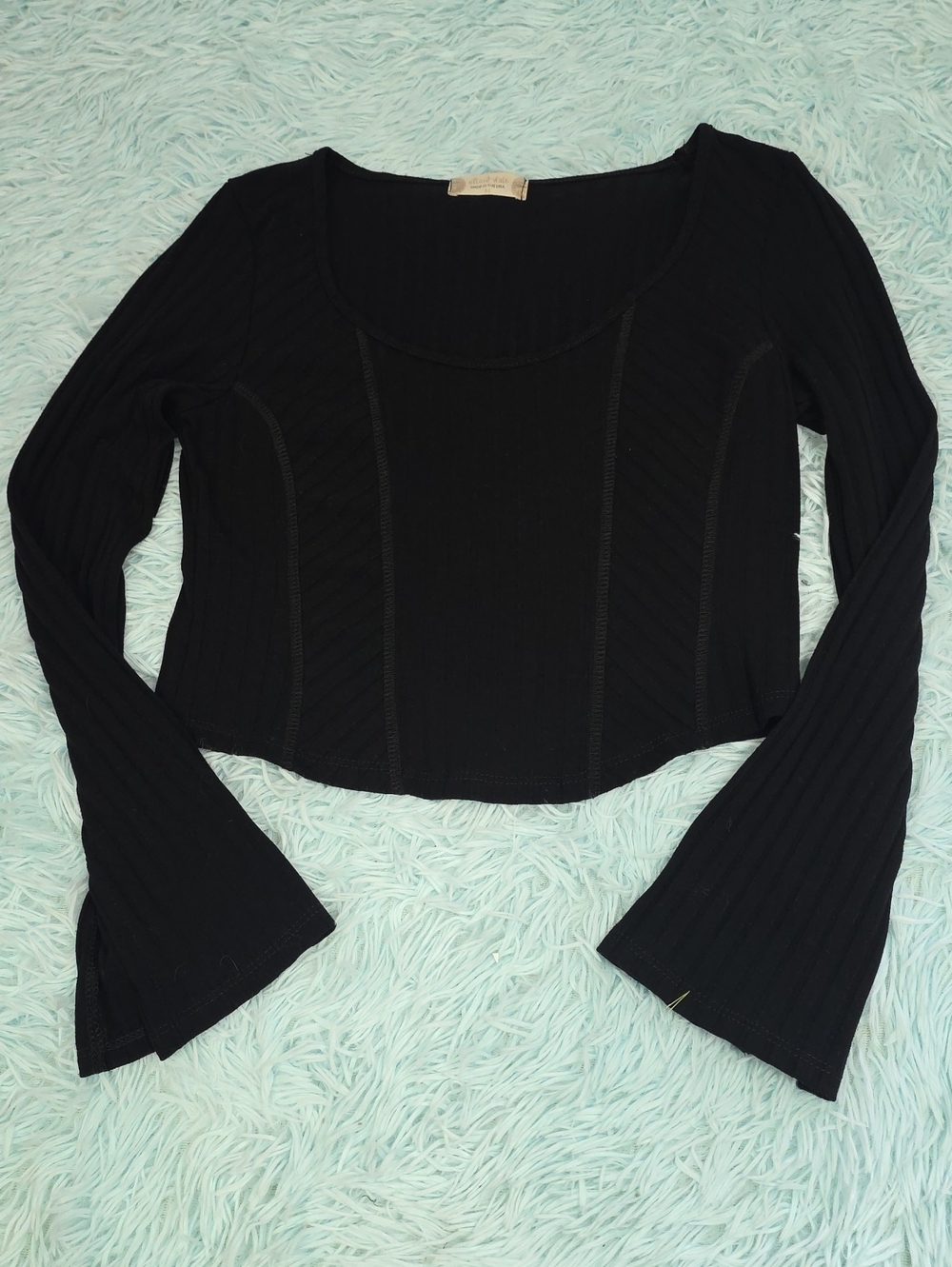 Altar'd State Black Ribbed Knit Corset Top Bell Sleeve M